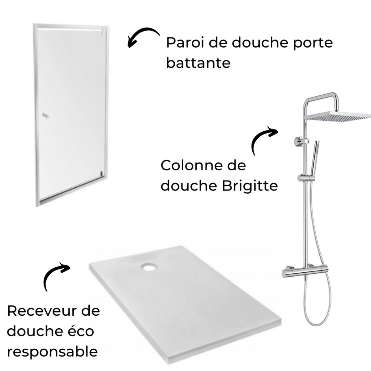 Receveur Ipso + paroi porte pivotante angle + colonne douche Brigitte