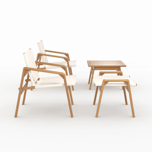 Salon de jardin en bois d'acacia huilé et tissu écru 2 places - Palawan