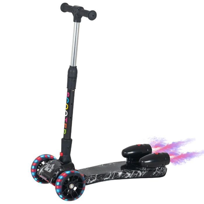 Trottinette pliable 3 roues pour enfant roues lumineuses pulvérisation arrière d'eau fonction musicale noir dim. 61L x 26l x 63-81H cm