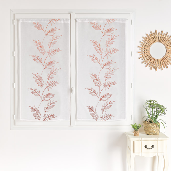 Paire voilages avec motif feuilles brodées - Terracotta