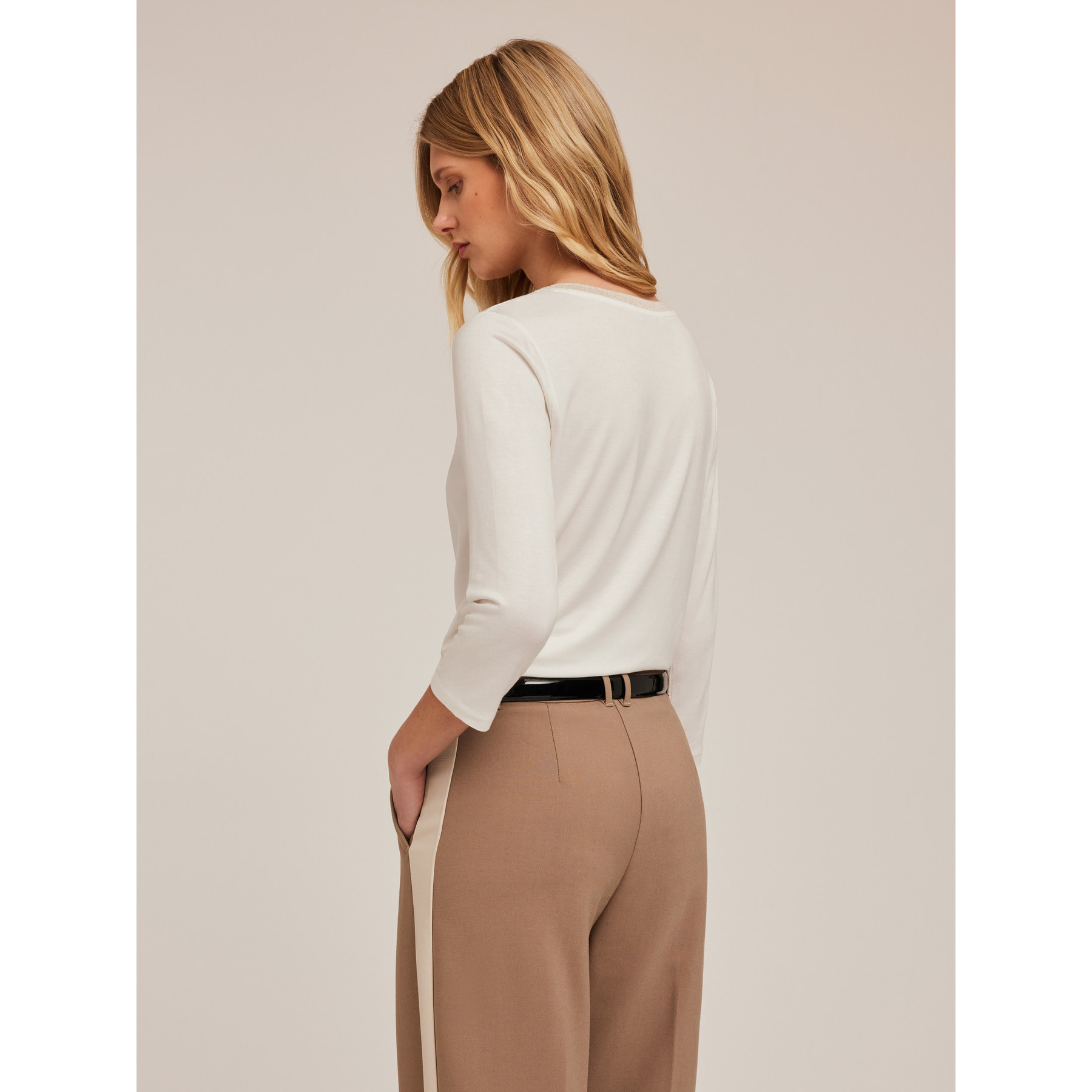 Motivi - Camiseta basic bimaterial - Blanco