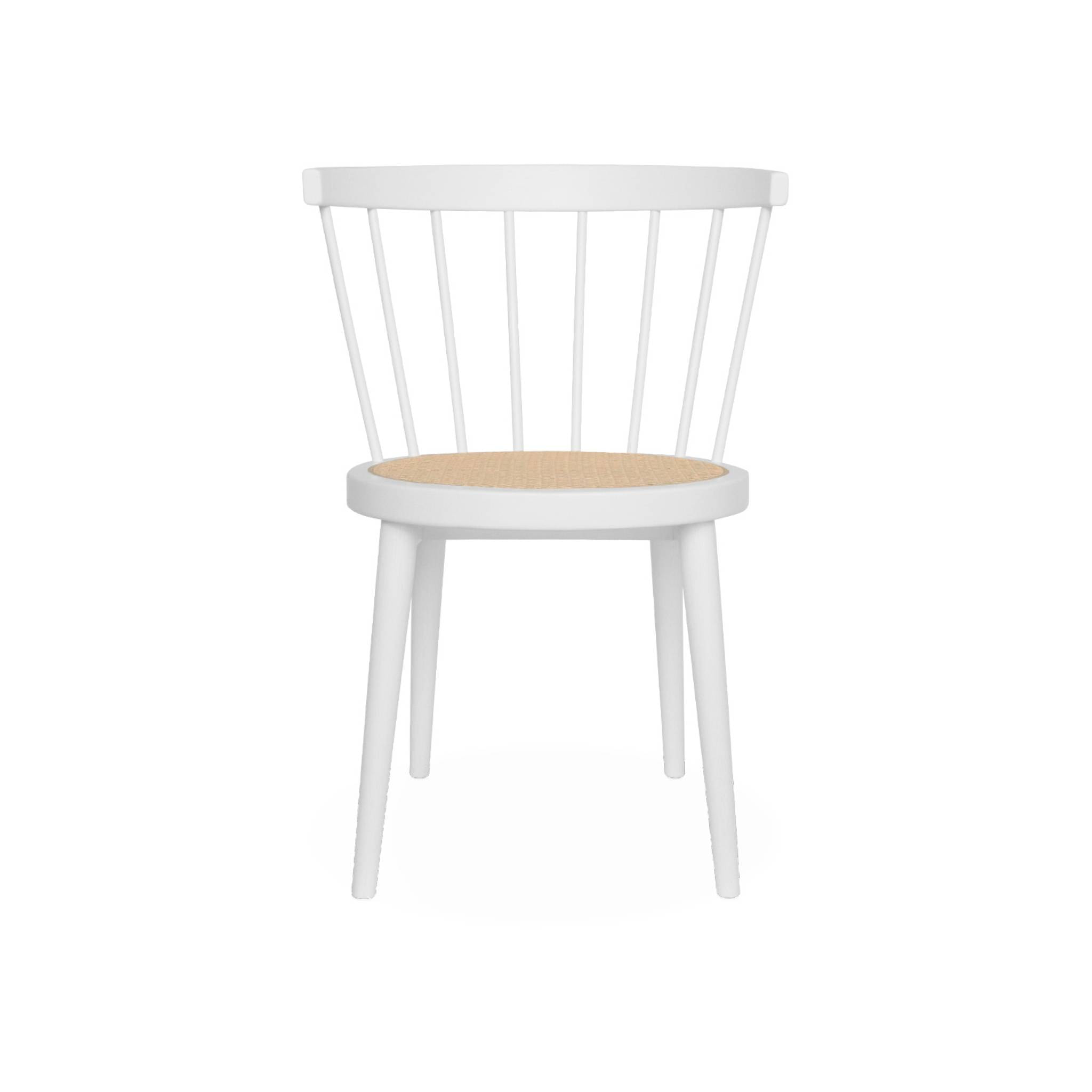 Lot de 4 chaises blanches en bois et cannage. Nora. L 53 x P 53.5 x H 76cm