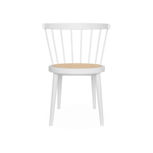 Lot de 4 chaises blanches en bois et cannage. Nora. L 53 x P 53.5 x H 76cm
