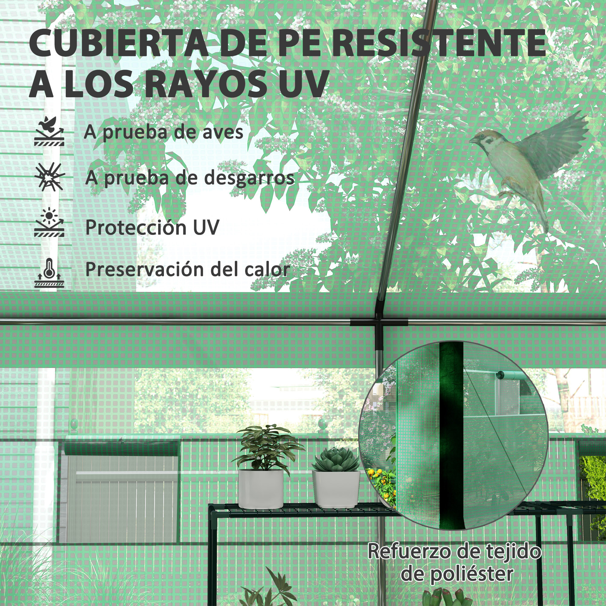 Invernadero de Exterior 6x3x2,8 m Invernadero de Túnel con 6 Ventanas Cubierta de PE Anti-UV y 2 Puertas Enrollables con Cremallera Invernadero para Jardín Patio Verde