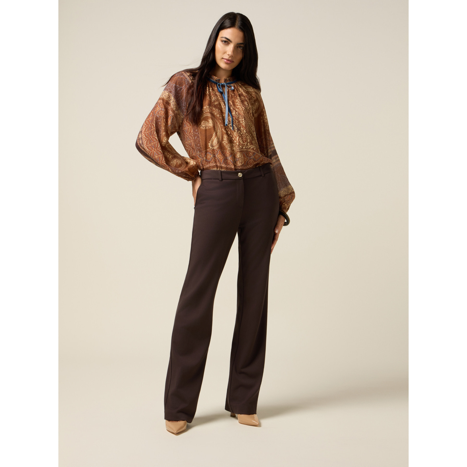 Oltre - Pantaloni flare in punto milano - Marrone