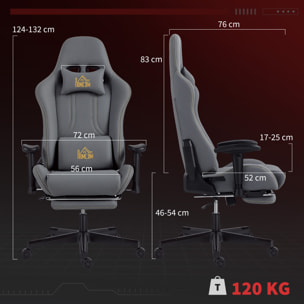 Chaise de bureau gaming ergonomique - chaise gaming réglable inclinable - fauteuil gamer avec coussins - tissu suédine gris