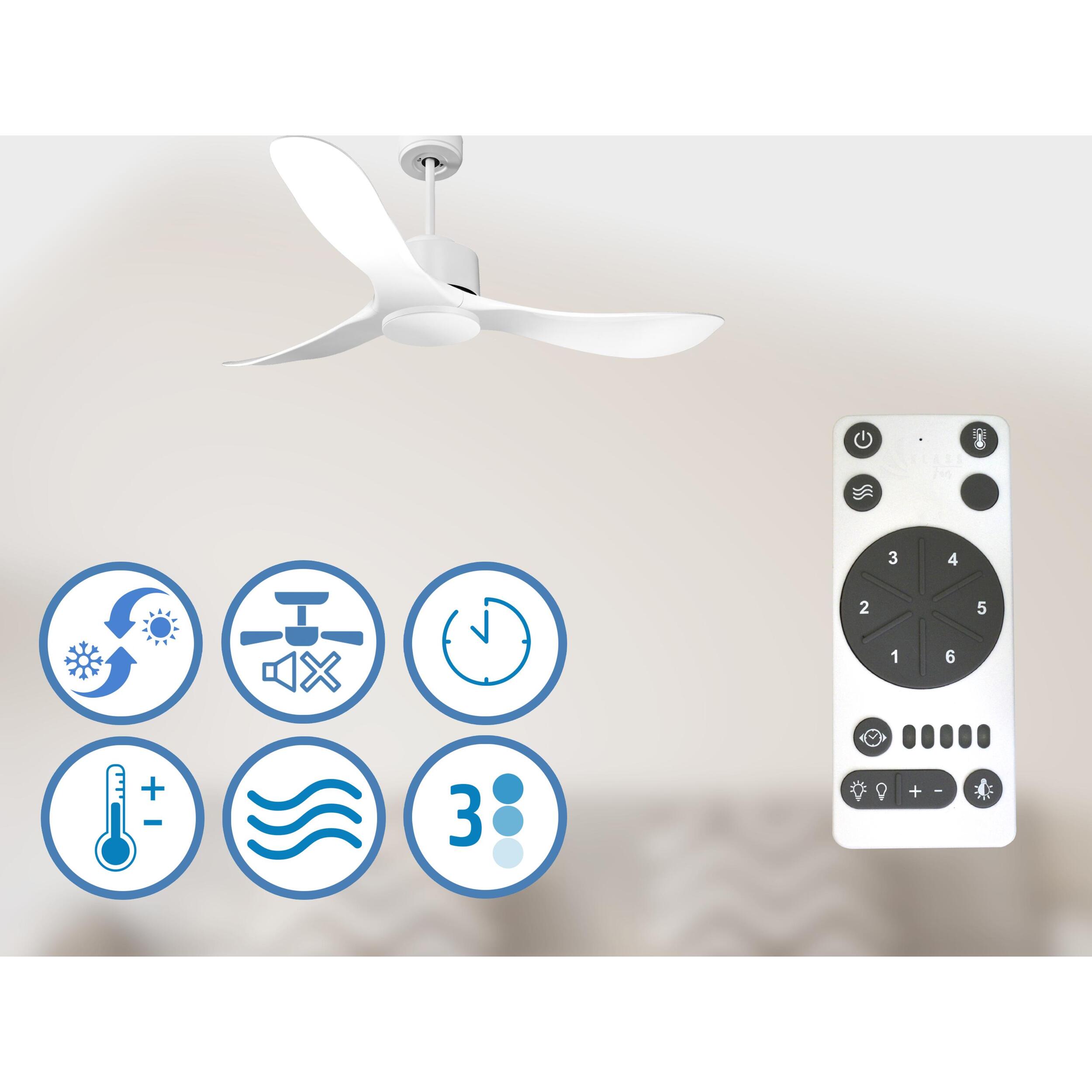 Ventilateur de plafond Wifi Moteur à courant continu Télécommande Hypersilence Mémoire Shopify Vendible (AUTOMATIQUE) 40   W Blanc