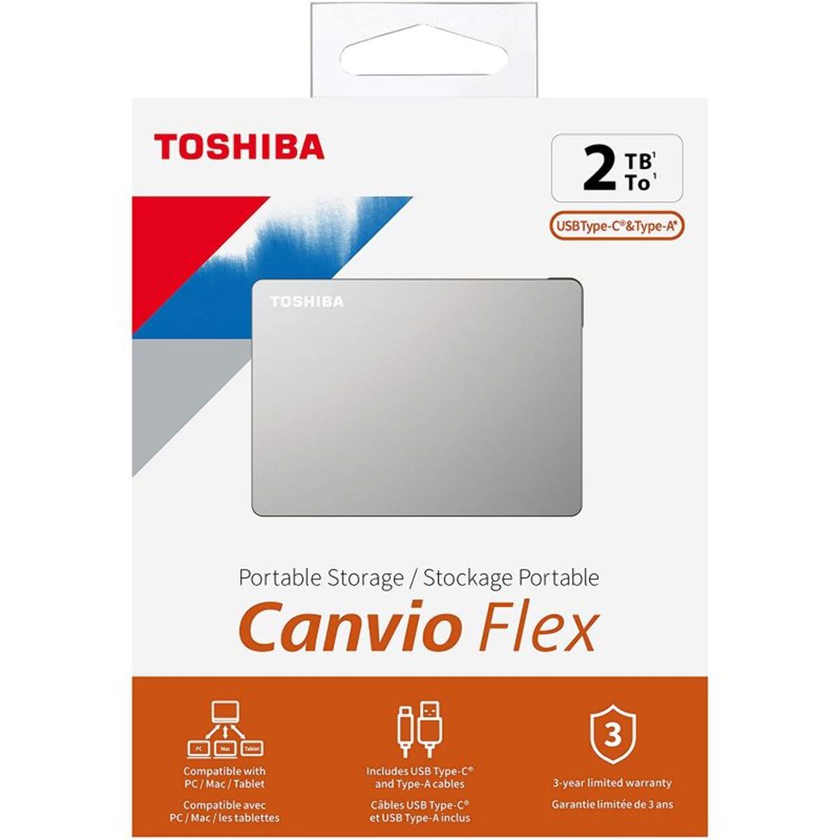 Disque dur externe TOSHIBA Canvio FLEX 2To Silver USB-A et USB-C