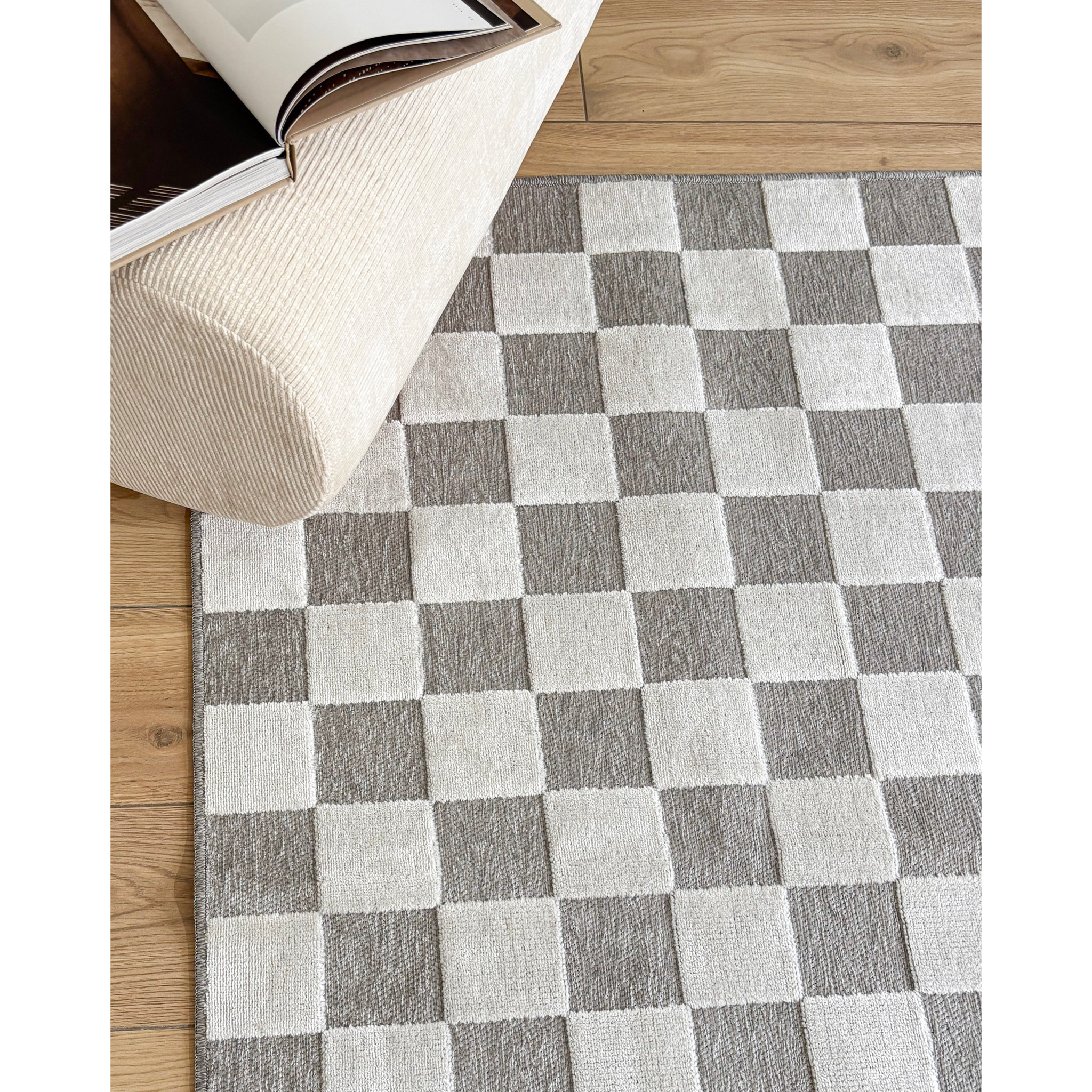 GARDEN - Tapis d'intérieur / extérieur à motif damier blanc et gris