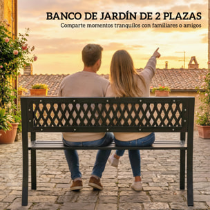 Banco de Jardín Exterior de 2 Plazas, Banco Exterior con Asiento Listonado, Reposabrazos y Marco de Acero, para Patio, Terraza, 119x50x75 cm, Negro