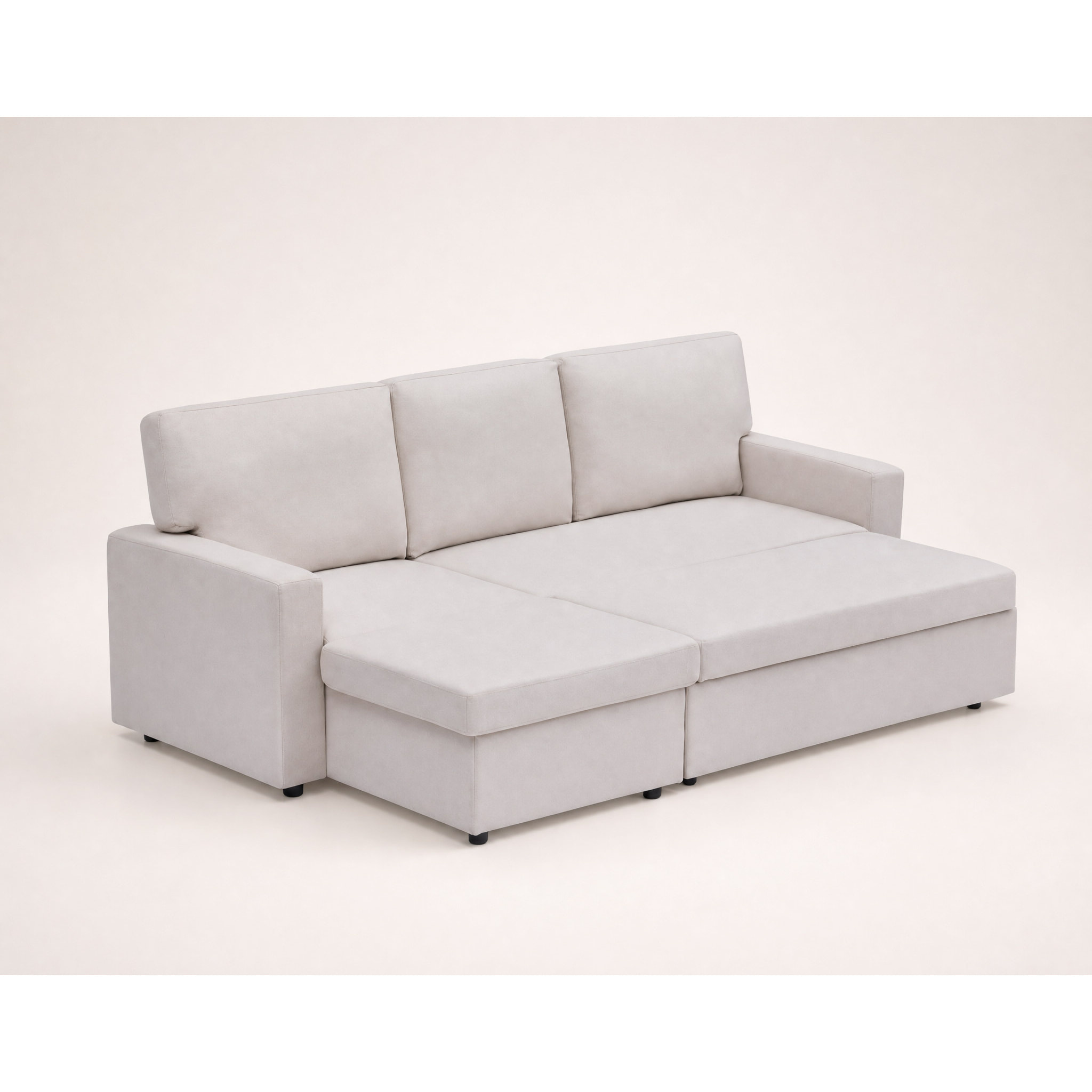 Meiya - canapé d'angle réversible 4 places convertible avec coffre en tissu - Beige