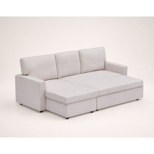 Meiya - canapé d'angle réversible 4 places convertible avec coffre en tissu - Beige