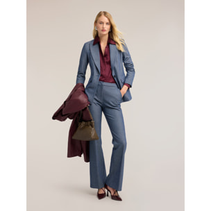 Motivi - Blazer in tessuto tinto filo con revers a lancia - Azzurro