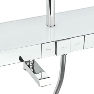 Colonne bain/douche avec douchette 3 jets, Mitigeur thermostatique, Barre réglable en hauteur Blanc/Chrome