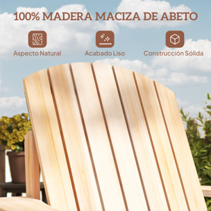 Silla Adirondack de Madera Silla de Jardín con Reposabrazos y Respaldo Alto para Terraza Balcón Exterior 72x95x93 cm Natural
