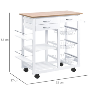 Carrito de Cocina con Ruedas de Madera 92x37x82 cm Blanco