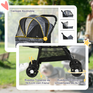 Carrito para Perros Plegable Cochecito para Mascotas Carrito para Perros Pequeños con Cesta de Almacenaje Capota Ajustable Ventana de Malla y 2 Ruedas Universales 81x48x99 cm Gris