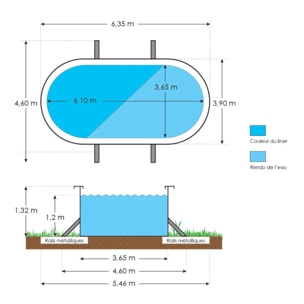 Piscine hors sol acier ovale 6,10 x 3,65 x 1,32 m blanche SAPHIR