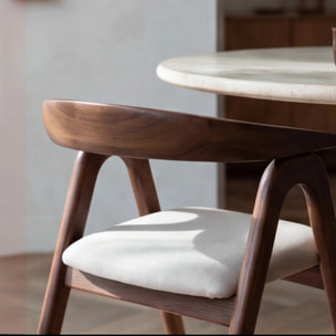 Chaise en bois d'hévéa marron et tissu beige - Hawa