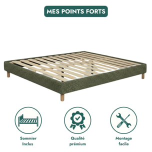 Lit Déco Cancun | Cadre à lattes | Robustesse et confort | Montage simple rapide | Bouclette | Vert
