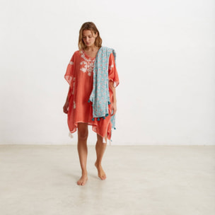 Toalla playa flores y rizo Tumi color agua marina