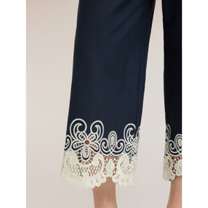 Motivi - Pantaloni cropped in popeline con pizzo - Blu