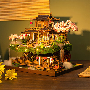 País de las hadas. Maqueta de madera, diseño 3D realista con gran detalle y luces led.