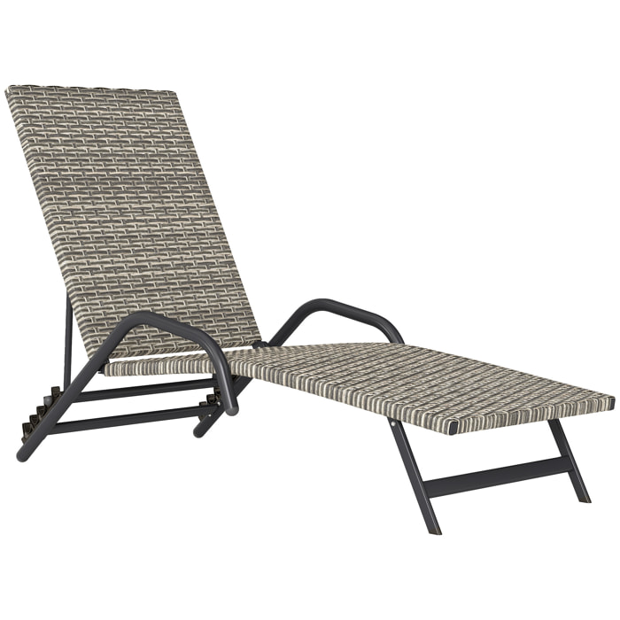 Bain de soleil inclinable réglable en résine tressée beige brun accoudoirs structure noir