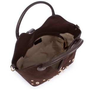 Barzana Borsa a spalla Donna. Pelle scamosciata autentica con dettagli metallici.