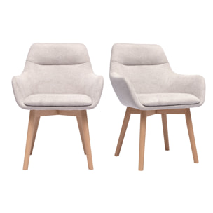 Chaises en tissu effet velours texturé beige et bois clair (lot de 2) ALESS