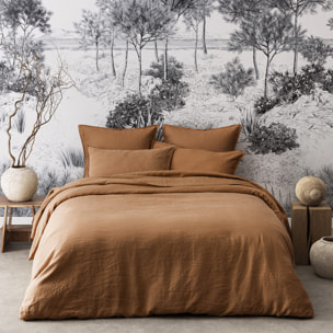 Housse de couette unie en lin lavé, Made in France, NOUVELLE VAGUE , marron clair