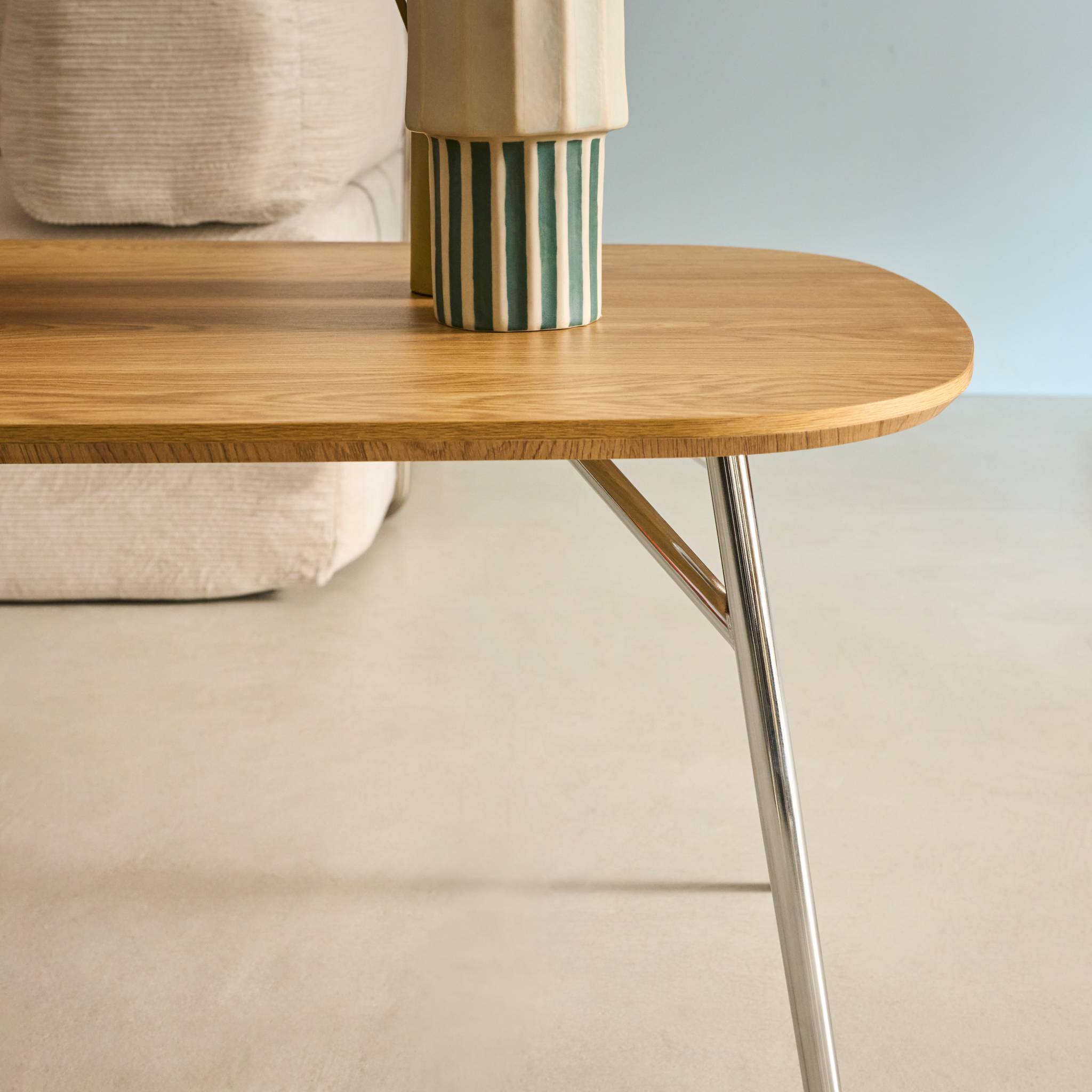 Table basse rectangulaire pieds chromés et décor bois  EZIA