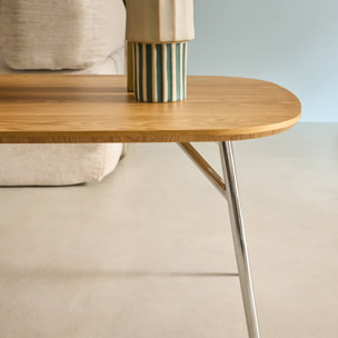 Table basse rectangulaire pieds chromés et décor bois  EZIA