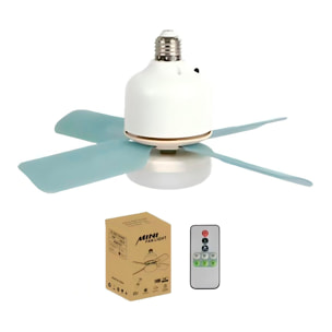Ventilador de techo FS-4Y-R330 de 33 cm. Para casquillo E27, 3 velocidades y luz LED de 7W. Incluye mando a distancia.