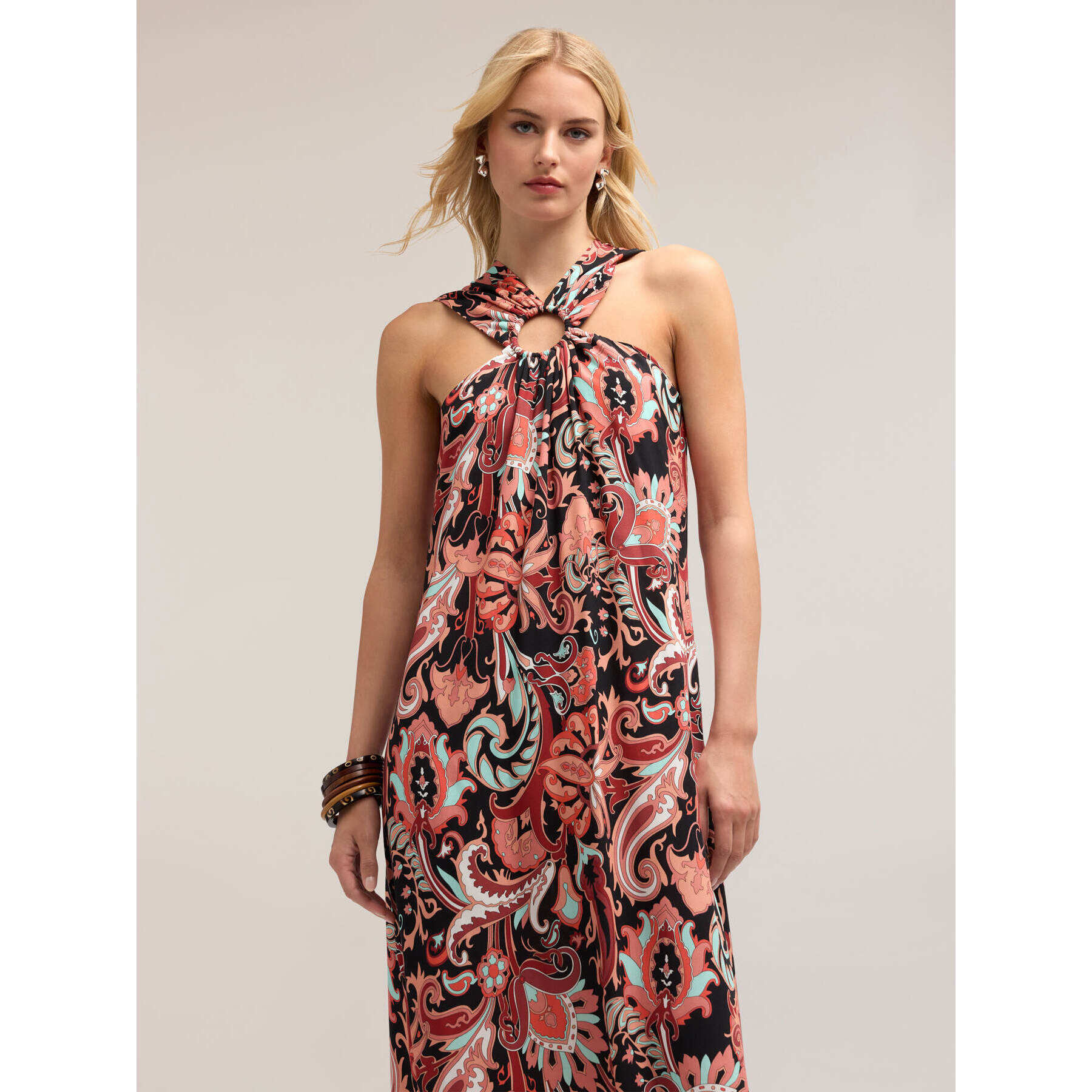 Motivi - Vestido largo con estampado étnico - Rojo