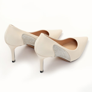 Dècolletè pumps in simil pelle verniciata con strass laterali