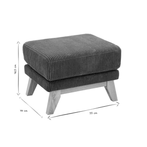 Pouf repose-pieds scandinave en tissu velours côtelé vert kaki et bois clair OSLO