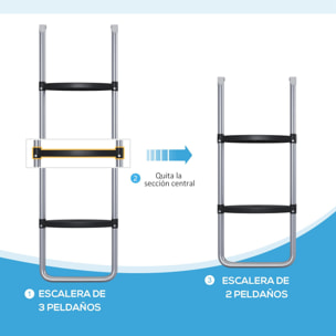 Escalera para Trampolín de Acero Escalera para Cama Elástica de 3 o 2 Escalones con Escalones Anchos y 2 Ganchos Carga 120 kg 110x32 cm Plata