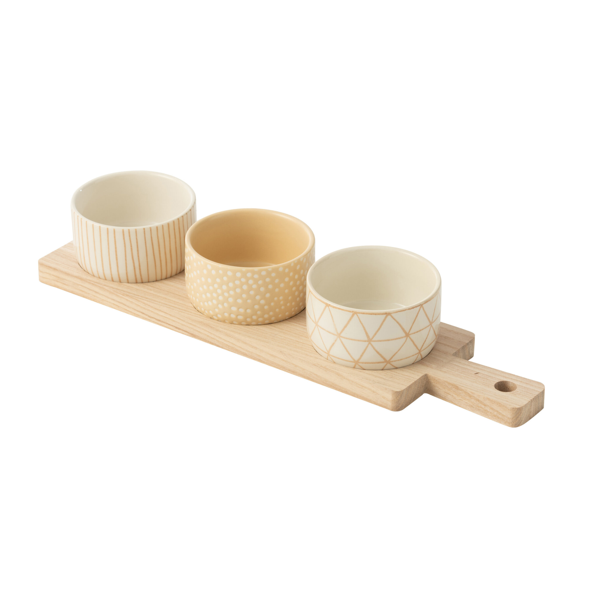 J-Line planche à tapas 4 bols + plateau Bambou - céramique/bois - blanc/crème