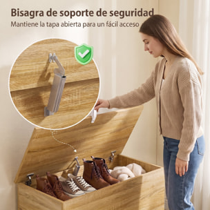 HOMCOM Baúl de Almacenaje 102L, Banco de Almacenaje, Banco Zapatero con Bisagra de Seguridad, Estilo Moderno, para Pasillo, Dormitorio, Recibidor, Salón, 80x40x45 cm, Roble