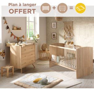 Chambre bébé évolutive Access, Lit 140x70 et Commode à langer - Chêne doré