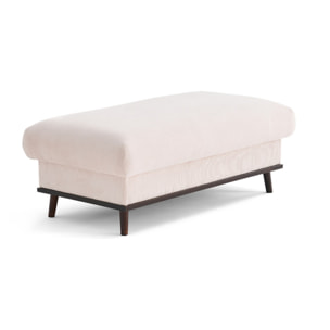 Albane - pouf en velours côtelé pieds bois foncé - Beige