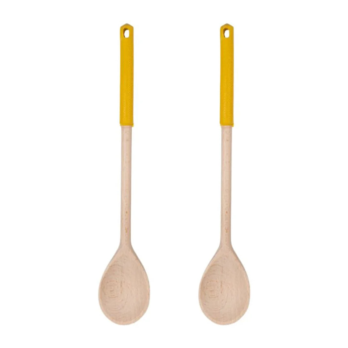 Ensemble de 2 Cuillères de cuisine en bois avec manche en silicone coloré Fackelmann Wood Edition