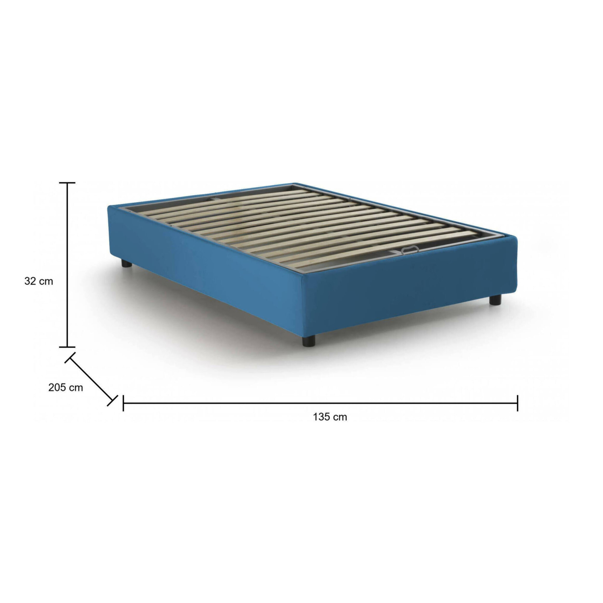 Letto piazza e mezza Nicole, Letto contenitore con rivestimento in tessuto, 100% Made in Italy, Apertura frontale, adatto per materasso Cm 120x190, Blu