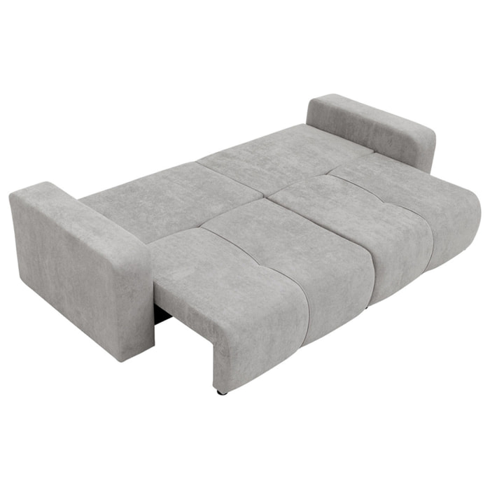 Nicole - Canapé droit 3 places convertible avec coffre en tissu - Gris clair