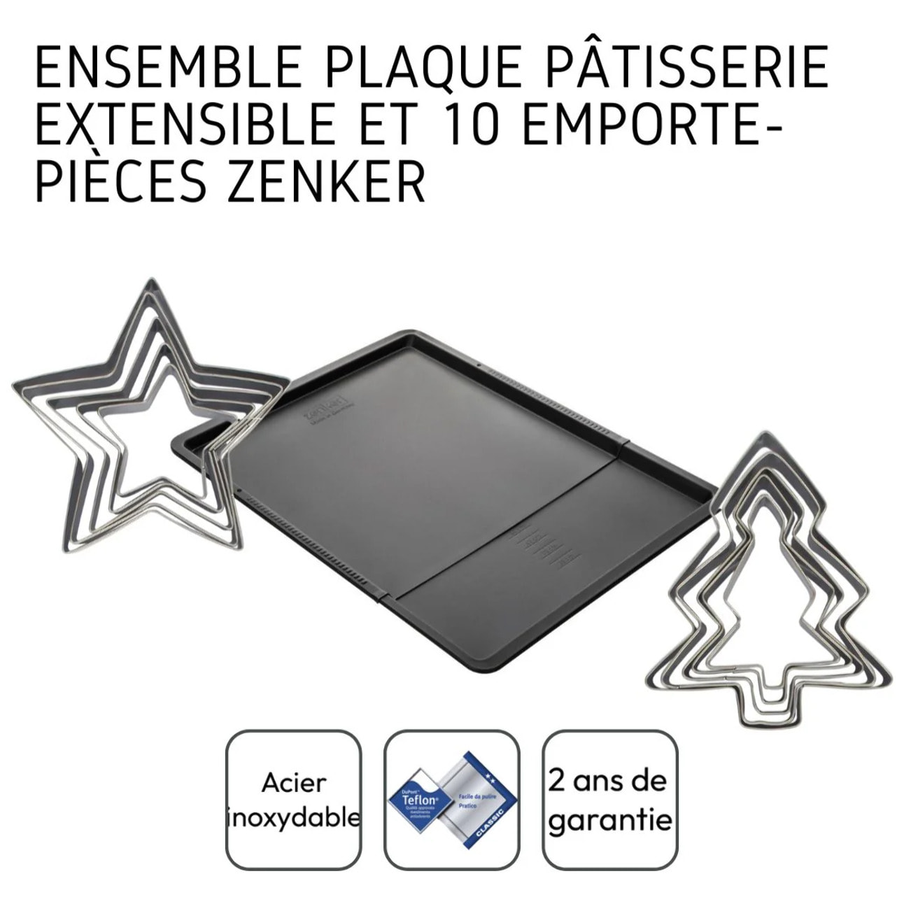 Ensemble avec plaque à pâtisserie extensible et 10 emporte-pièces Zenker