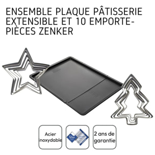 Ensemble avec plaque à pâtisserie extensible et 10 emporte-pièces Zenker