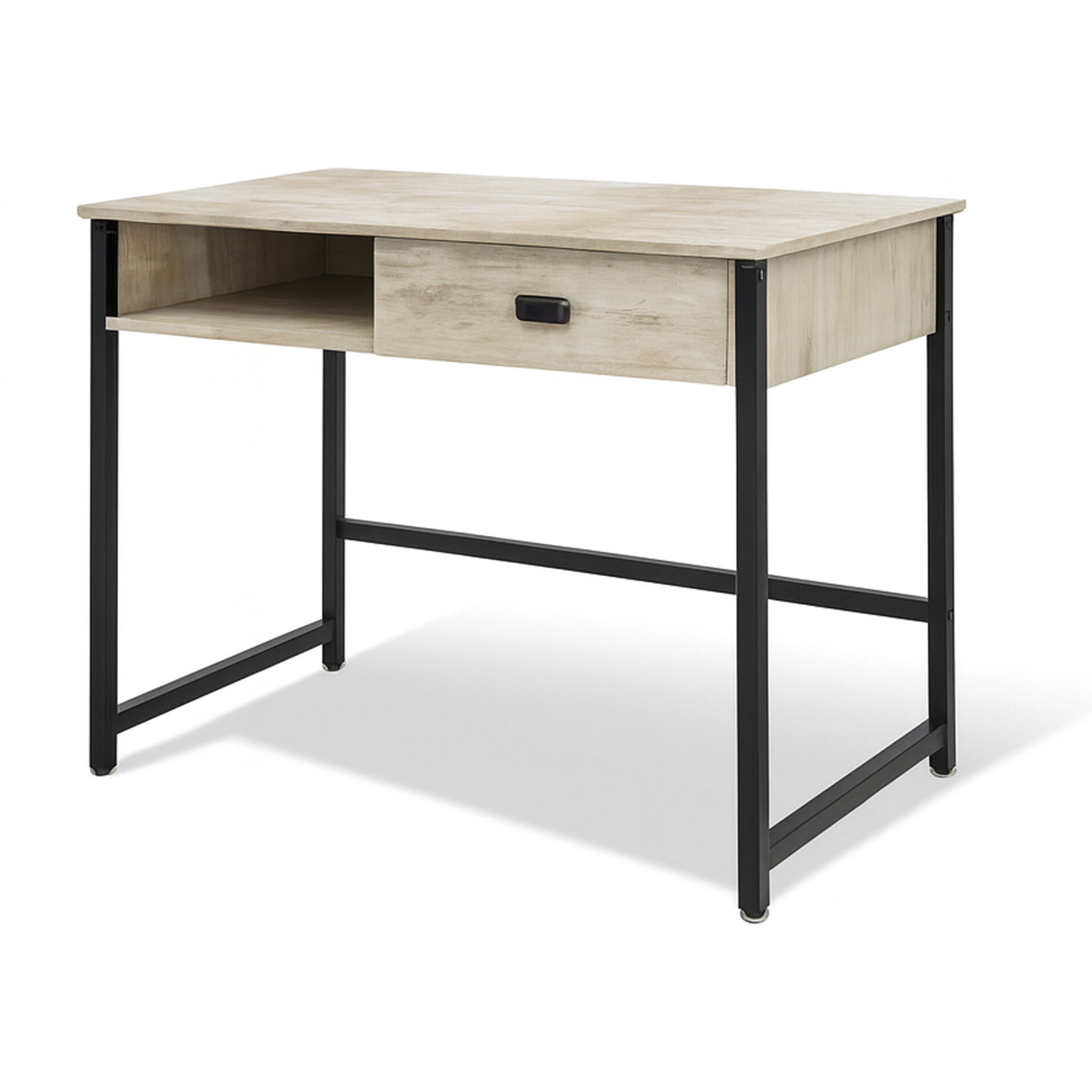 Otari - Scrivania in stile industrial bleach con cassetto e vano a giorno, 110x50xH76 cm