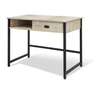 Otari - Scrivania in stile industrial bleach con cassetto e vano a giorno, 110x50xH76 cm