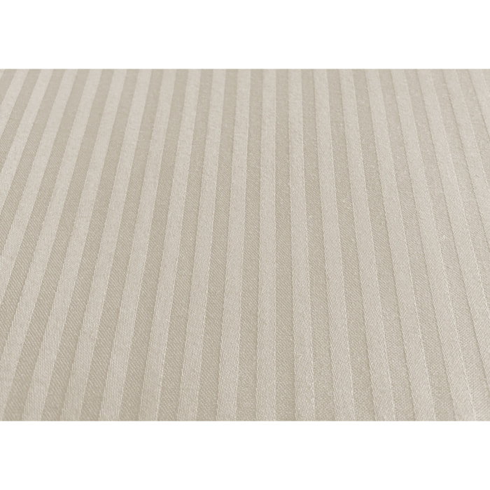 Completo Lenzuola 100% Raso Cotone Rigato 5mm Tinta Unita Beige